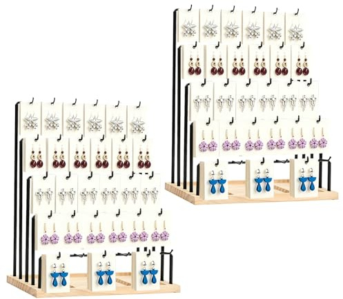 Soporte para pendientes juego de 2, organizador de joyas de madera con 5 niveles y 30 ganchos, expositor para tienda y mercado, para pendientes collares pulseras y accesorios