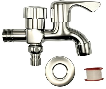 Ncheli Rubinetto Giardino Doppia Uscita 1/2, Rubinetto Esterno Doppio | Doppia uscita indipendente per giardino e lavatrice, ideale per irrigazione, pulizia esterna e uso quotidiano.