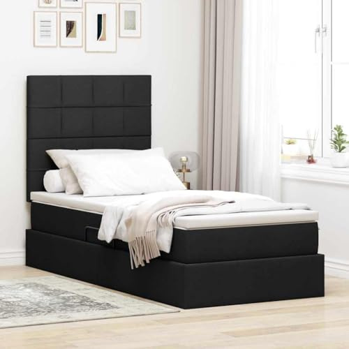 Teenpull Bett mit Stauraum und LED Schwarz 100 x 200 cm Polyester Metallrahmen Lattenrost Einzelbett mit Kopfteil und Matratze Schlafzimmer Stauraumbett mit hydraulischem Lift und RGB-Beleuchtung