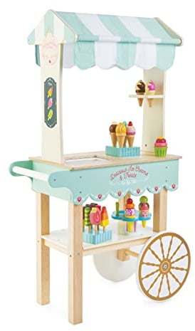 Le Toy Van - Educational Wooden Toy Role Play Ice Cream Trolley | Boys & Girls Pretend Play Toy Food Playset - For Ages 3+
