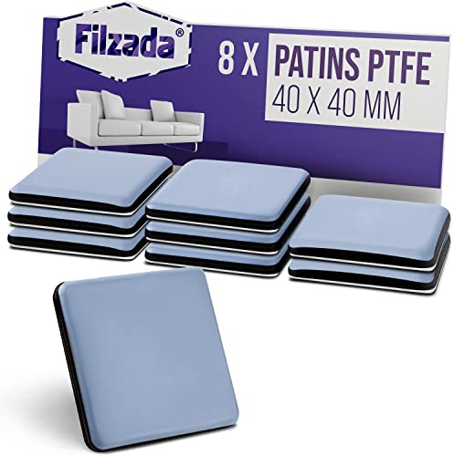 Filzada® 8X Teflongleiter Selbstklebend 40x40mm Eckig - Möbelgleiter PTFE | Teppichgleiter für Stuhl, Tisch, Möbelfüße - Bodenschutz raue Böden, Fliesen, Teppich - hohe Belastbarkeit - geräuscharm