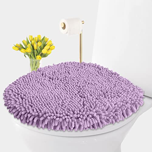 LuxUrux Toilet Lid Cover, Extra-Soft Plush Seat Cloud Washable Shaggy Microfiber Standard Toilet Lid Covers for Bathroom Machine Wash & Dry (Toilet Lid Cover, Lavender)