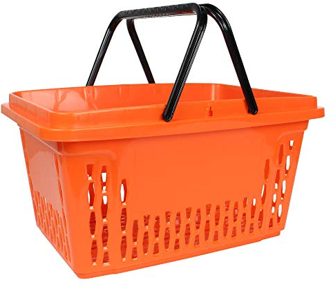 1 Einkaufskorb in orange mit zwei schwarzen Tragegriffen aus Plastik 20 Liter Verkaufskörbe stapelbar
