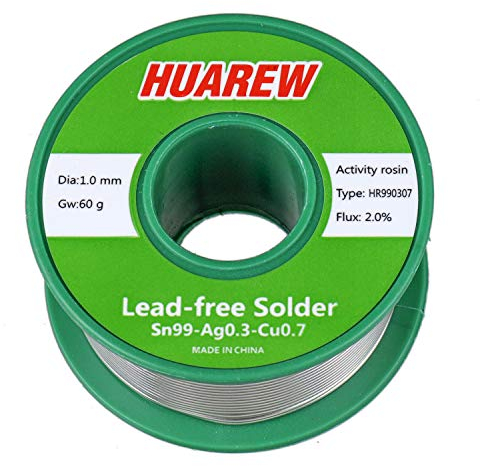 HUAREW HR990307 Sn 99-Ag 0,3-Cu 0,7 bleifreier Lötdraht mit Kolophoniumkern (1,0 mm, 60 g)