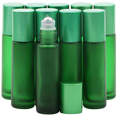 Rowiz Lot de 10 flacons en verre dépoli de 10 ml - Anti-fuite - Avec boules en acier inoxydable et bouchon à vis en aluminium anodisé - Pour huiles parfumées et aromathérapies