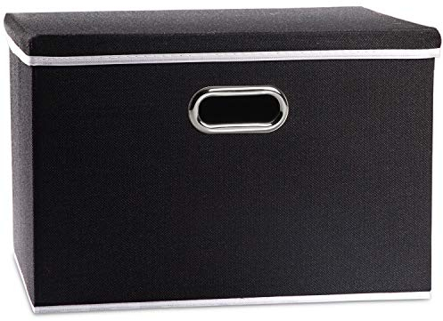 Prandom Contenedores de almacenamiento plegables de lino grandes con tapas para el hogar, la oficina [paquete de 1] Guardería negro (43 x 30 x 30 cm)