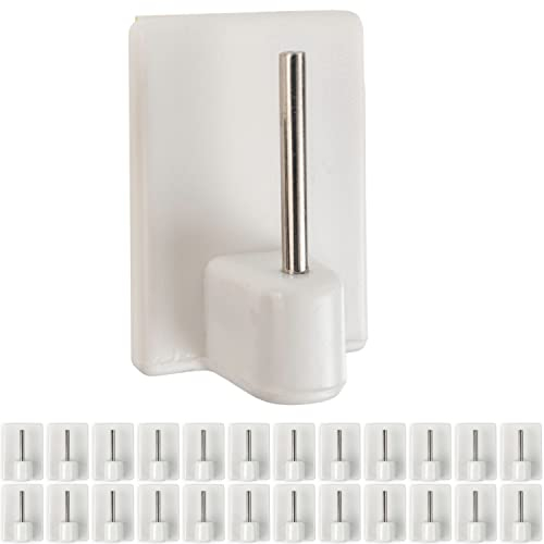 Gancio autoadesivo per bastone, 24 pz, Colore Bianco, misura 25 x 17 mm, ganci per tenda, ganci per zanzariere, gancio adesivo per tende a finestra, aggancio per bastoni su finestre PVC, curtain hook