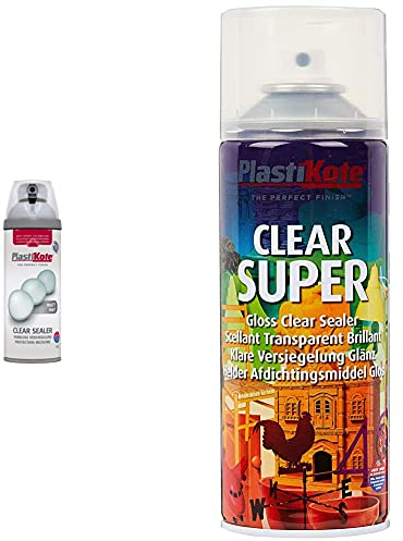 Plasti-Kote 24002 400ml Premium Spray Paint Matt Clear Acrylic & 1138 400ml Super Clear