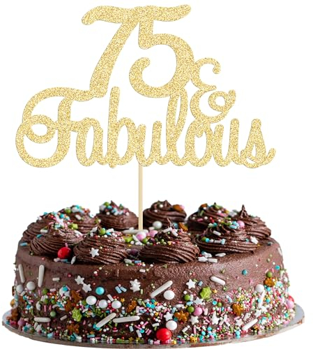 Gyufise 3Pcs 75 & Fabulous Cake Topper Gold Glitter Seventy Five and Fabulous Cake Toppers Happy 75th Birthday Cake Pick for 75th Wedding Anniversary Birthday Party Cake Decorations Supplies