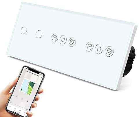 BSEED Interruptor inteligente Alexa con interruptor de persiana,2 compartimentos Smart WiFi Touch interruptor de luz control remoto con Smart Life/Tuya APP,Interruptor de persiana doble Blanco