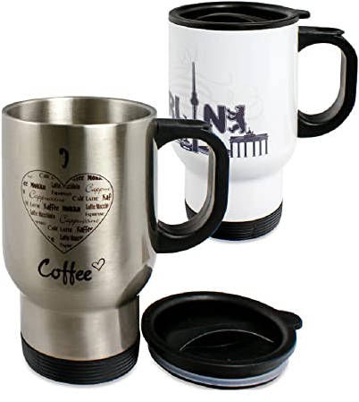 Thermobecher aus Edelstahl mit Deckel mit Foto oder Spruch selbst gestalten und personalisieren Trinkbecher Thermoskanne Thermosflasche Isolierflasche Trinkflasche Coffee To Go (weiß)
