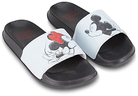 Disney Damen Minnie und Mickey Slides – Klassische Mickey- und Minnie-Maus-Sandalen für Damen, Mickey & Minnie Mouse Slip-On-Slides, Weiss/opulenter Garten, 40.5 EU