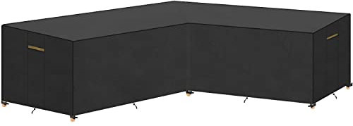 VANSHEIM Garden V-Shape Furniture Covers Waterproof Rattan Corner Sofa Covers Garden Rattan Sofa Cover Outdoor Rattan Corner Sofa Cover with Waterproof Tape 270x270x90/80cm