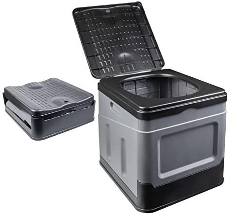 Flymer Campingtoilette, Mobile Toilette mit Deckel Faltbare Tragbare Toilette Geeignet zum Draußen Wandern Autocamping für Draußen (Grau)