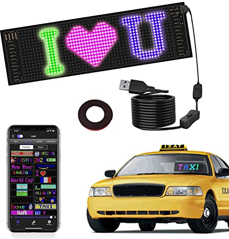 tekstap Panneau LED Programmable, Panneau Led Voiture de Contrôle d'application Bluetooth, Panneau Personnalisé Pliable Etanche 5 V USB LED (17X7CM)