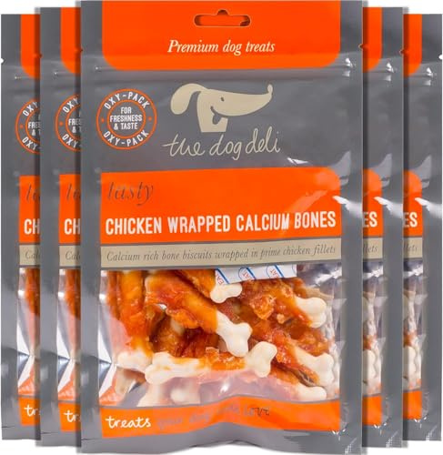 Petface Dog Deli Chicken Wrapped Calcium Bones Dog Treats, 100g (Pack of 5) | Healthy Dog Treats, Promotes Teeth & Gums, Resealable Pouch, Oxy-Pack Fresh