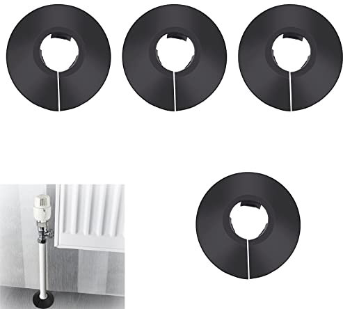 Black Pipe Covers 15mm, 4 Pcs Plastic Radiator Pipe Collars Radiator Pipe Covers, Lightweight Escutcheon Cover Plate for Wall Pipe Tube Decoration for 15mm Diameter Pipe