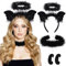 HOWAF Schwarzer Engel Kostüm Damen, Engel Haarreif Halloween Haarreif Engelsflügel Heiligenschein Halloween Kopfschmuck Halloween Halskette Engel Ohrringe für Halloween Kostüm Karneval Fasching Kostüm
