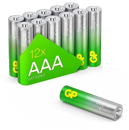 GP Super Alkaline Batterien AAA 1,5V (Micro, LR03), ideal für die Stromversorgung von Geräten des täglichen Bedarfs, Neue G-TECH Longlife-Technologie, 12 Stück AAA Batterien
