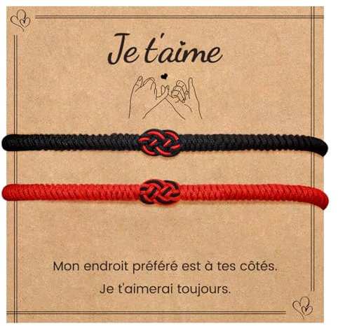 MANVEN Bracelet Couple Amoureux pour Homme Femme Rouge Kabbalah Porte-bonheur Amulette Saint-Valentin Noël Anniversaire Cadeau pour Ami(e) Mariage Fiançailles
