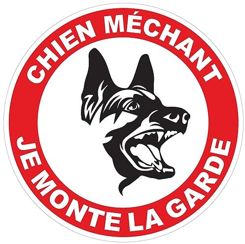 Autocollant Panneau de Sécurité Rigide et Rond - Sticker Adhésif Signalétique Laminé Plastifié Résistant à l'eau et aux UV - Chien Mechant - Je Monte La Garde - Diamètre 24cm