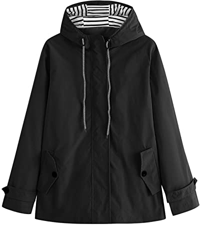 Veste de pluie pour femme imperméable et coupe-vent - Veste fonctionnelle - Grandes tailles - Noir - Veste softshell jaune - Veste d'extérieur demi-saison - Veste légère avec capuche pour le