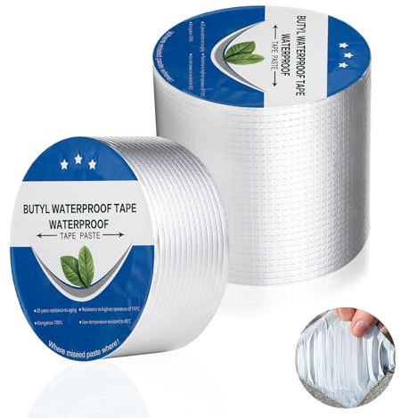 2 Rollos de Cinta de Butilo Impermeable | 50 mm x 5 m y 100mm x 5m | Cinta Adhesiva de Aluminio, Resistente a la Abrasión y al Calor, Cinta de Sellado Gruesa, Cinta de Reparación para Techo