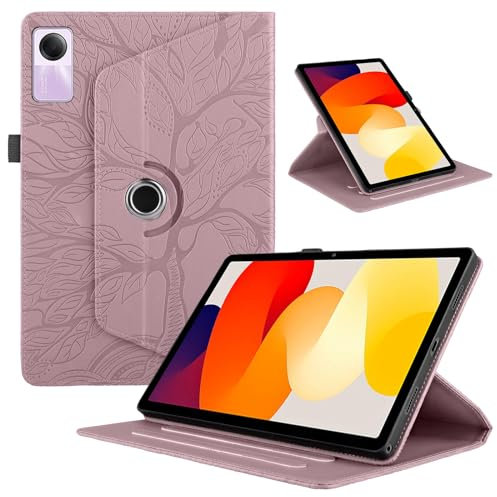 TEDTIKJT Tablette Coque pour Redmi Pad SE 11 Pouces 2023 PU Cuir 360°Rotatif Multi-Angle Stand Flip Protection Case Arbre de Vie Rotating Étui Housse Cover pour Redmi Pad SE 11 2023, Rose Gold