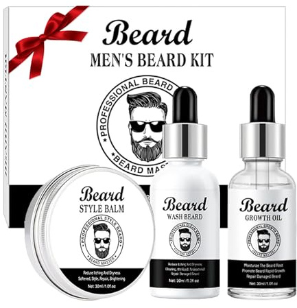 Beard Grooming Kit For Men, Stocking Fillers For Men With Beard Shampoo,Beard Growth Oil,Balm, Valentine Gifts For Men, Beard Growth Care Kit For Men, Father's Day, Christmas Gifts For Men