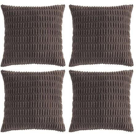 FDTERN 4er Set Boho Kissenbezug 50x50 cm Dunkel Braun Einfarbig Flauschig Kissenbezüge Kordsamt Kissenhülle Dekokissenbezug Sofakissen Dekokissen Deko für Sofa Schlafzimmer Wohnzimmer Balkon