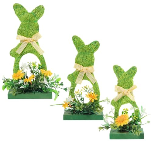 Cabilock 3st Osterei-Hasen-verzierung Holzdeko Hasenfigur Home Decoration Kunstrasen Hase Künstliches Tier Osterkaninchen Hasendeko Decoraciones para Sala De Casa Tisch Plastik Landhausstil
