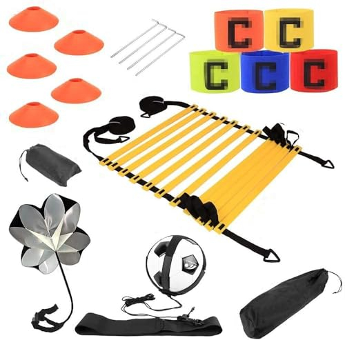 KIKILIVE Kit Entrenamiento Futbol niños Velocidad y Agilidad de fútbol Escalera de Agilidad y Cono,paracaídas para Correr con Resistencia,Cono Deportivo,Clavos metálicos y Bolsa de