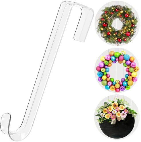 Ganci per ghirlande da 38,1 cm per porta d'ingresso, gancio trasparente per ghirlande antigraffio, 1 confezione di robusti ganci sopra la porta per appendere grandi ghirlande natalizie pasquali
