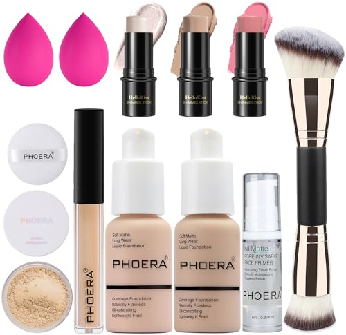 PHOERA Foundation, 3-teiliges Contour Stick Make-up-Set, Farbtöne mit Highlighter Stick, Rouge Stick und Bronzer Contour Stick(101+102+ Fair Contour/Porcelain+ Nude+#01,#08,#13)