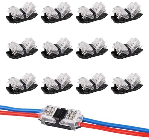 12pcs Low Voltage Wire Connector, H Type No Strip Wire Connectors 2 Pin 2 Way Quick Splice Wire Connectors Solderless LED Wire Connectors, for 18-22 AWG, LED Strip, Audio, Vehicles