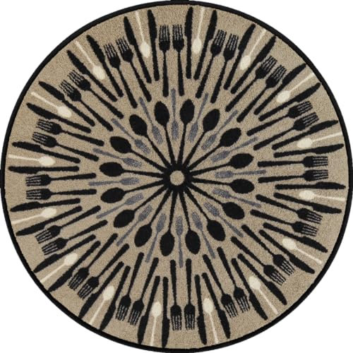 Salonloewe Fußmatte R85 cm Table Mandala beige Fußabtreter, innen, außen, Schmutzfangmatte, Sauberlauf-Teppich
