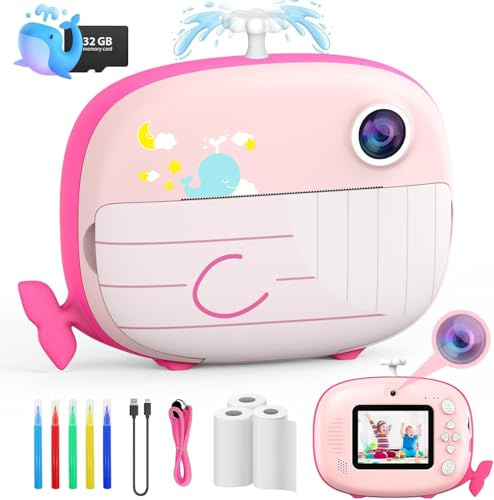 Usteetic Kids Instant Printing Camera 2.4 inch 1080P LCD Screen Dual Camera Toddler Camera with Print Papers Birthday Gift for Age 3-12 Children (Pink)