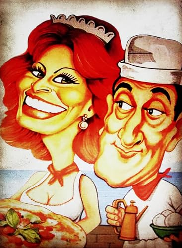 KUSTOM ART Poster Serie italienischer Schauspieler Prominente Karikatur Totò (Antonio De Curtis) Sofia Sophia Loren Vintage-Druck auf beschichtetem Papier 40 x 30 cm.