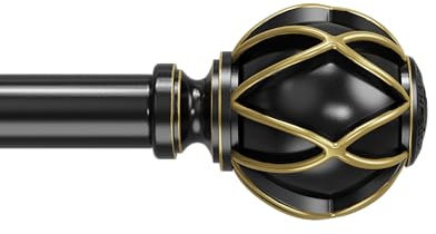 Curtain Poles for window 45 to 304 or 325 cm Max, Thick Tube, Never Bend, Adjustable Single Drapery Pole, Black Curtain Poles