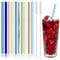 10 Pcs Glass Straws Reusable, 20cm Coloured Drinking Straw with 2 Cleaning Brushes, Glass Straws BPA-Free for Smoothie Milkshake Milk Coffee Cocktail Cold Drinks 8mm Diameter