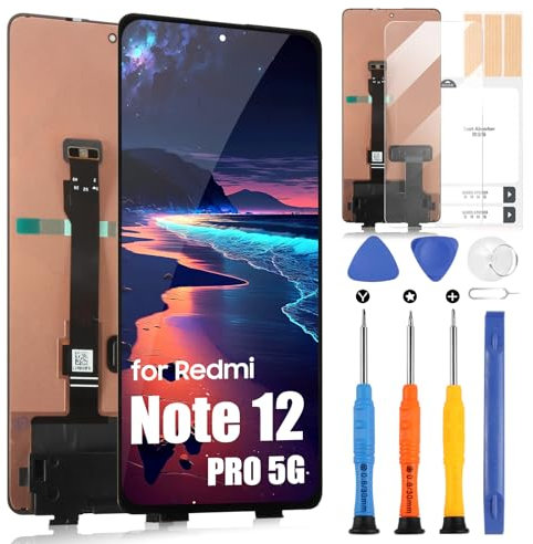 Pantalla OLED para Xiaomi Redmi Note 12 Pro 5G LCD Display para Redmi Note 12 PRO 5G 22101316C 22101316I 23013RK75C Pantalla táctil digitazer Assembly Reemplazo con herramientas (Negro, 6,67)