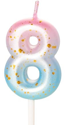 Mermaid Theme 8th Birthday Candle - Pink & Blue, Number 8 Candle for Cake Toppers