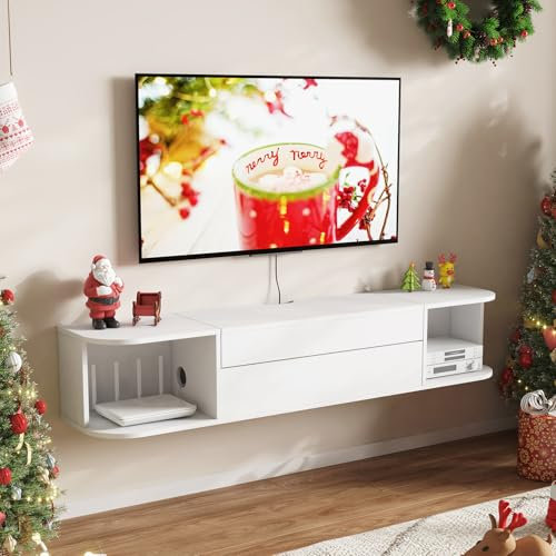 Lifewit Floating TV Stand Unit, 47.2'' Wall Mounted TV Cabinet, Entertainment Media Console Center with Power Outlets and USB Ports, Floating TV Shelf for Living Room, Bedroom, Office, White