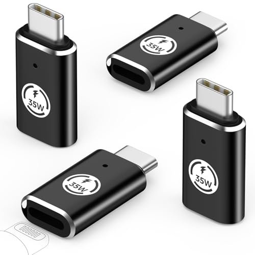 MoKo Lightning to USB C Adapter 4 Pack for iPhone 15/16 Pro/Pro Max/Plus, Galaxy S24 - Fast Charging, Not for Headphone, Black 35W