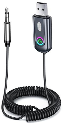 MEETELLALA Bluetooth Car Adapter,Bluetooth Receiver 5.3 USB Hi-Fi Music Audio Adaptor with Aux 3.5mm,Plug and Play Supports Hands-Free Calls Built-in Microphone,Aux Bluetooth Adapter for Car