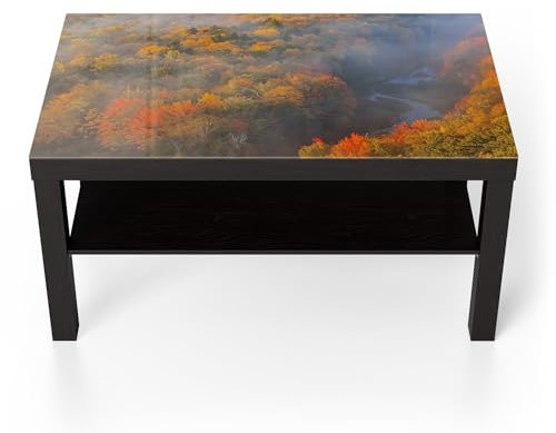 DEQORI Glastisch | schwarz groß 90x50 cm | Motiv Herbstnebel im Tal | ausgefallener Beistelltisch aus Glas | Hochglanz Couchtisch fürs Wohnzimmer | moderner Couch Tisch mit Design
