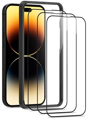 3 Piezas Protector Pantalla para iPhone 14 Pro Max, Cristal templado con Marco de Instalación Fácil, Sin Burbujas, Antiarañazos, Dureza 9H, Cristal Protector