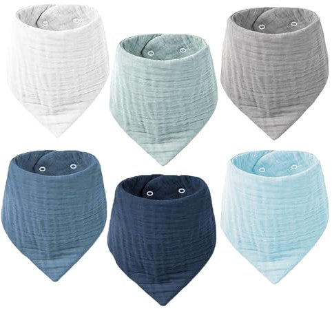 VOMARHUG Muslin Baby Lätzchen,6 Stück Sabberlätzchen,Muslin Dreieckstuch Baby,Super Saugfähige Bio-Baumwoll Halstuch Baby,Lätzchen für Säugling Kleinkinder