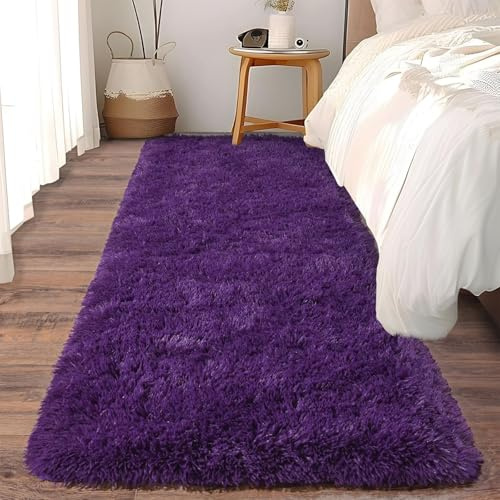 HOKXUAN Waschbarer Teppich Wohnzimmer 60 x 90 cm Kurzflor rutschfest Flauschig Flurteppich, Wohnzimmerteppich Modernes Einfarbiges Design Fürs Wohnzimmer, Schlafzimmer, Lila