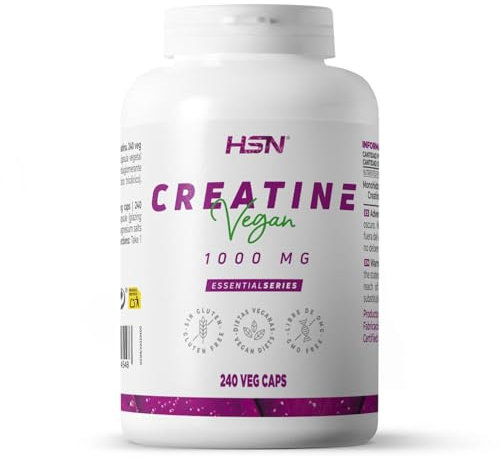 HSN Creatina Monohidrato en Cápsulas | 240 Cápsulas Vegetales | 3 Gramos de Creatina Pura | Materia Prima con informe de pureza y ausencia de contaminantes y degradación | No-GMO, Vegano, Sin Gluten